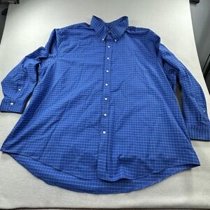 Brooks Brothers Shirt Mens 4XL Blue Windowpane Button Down Non-Iron Stretch 1818